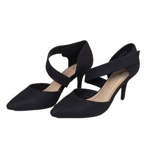 George Asymmetric Pointed Heels Elegant Black Faux Suede Cushioned Shoes